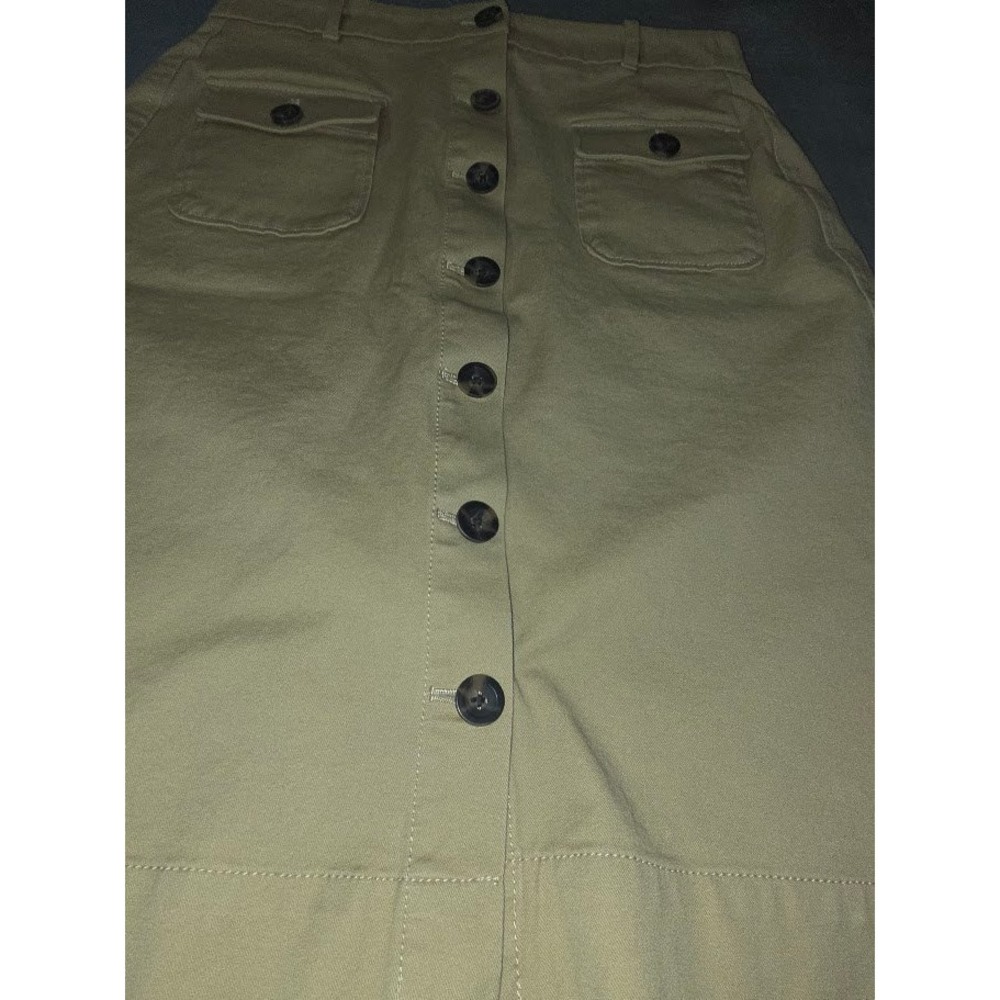 Boden Tan Khaki Button Front Utility Skirt Size 8R Pocketed Twill Cotton A-Line - Picture 2 of 7